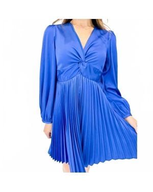 J joy Long Sleeve Twist Pleated Dress - Blue