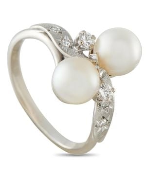 LB Exclusive Vintage 18K 0.16Ct Diamond And Pearl Bypass Ring Mf04-062625 - Metallic