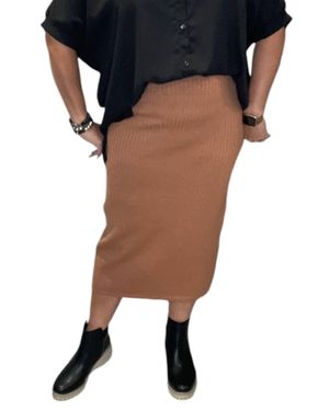 Wishlist Thick Ribbed Midi Back Slit Sweater Skirt - Black