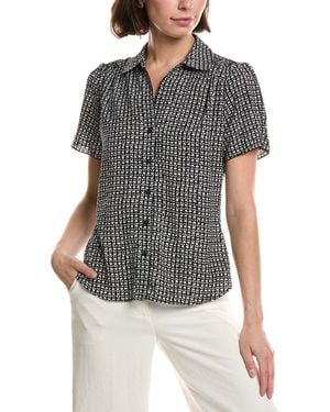 Tahari Printed Button Down Woven Shirt - Gray