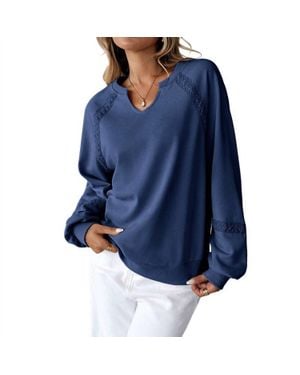 anna-kaci Lace Trim Long Sleeve Knit Sweatshirt - Blue
