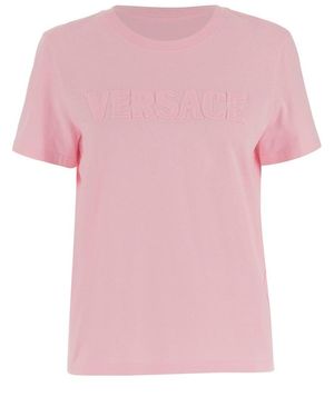 Versace Cotton T-Shirt With Logo - Pink