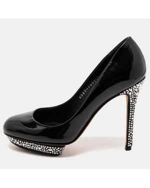 Gina Patent Leather Crystal Embellished Heel Platform Pumps - Black