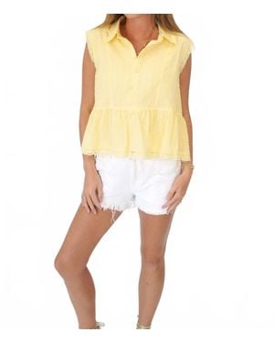 Day + Moon Lace Trim Sleeveless Peplum Blouse - Yellow