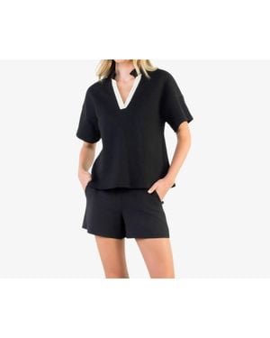Thml Contrast Trim V-Neck Top - Black