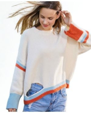 TRUEDAMES Color Block Sweater With Cut Out - White
