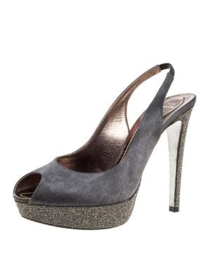 Rene Caovilla Rene Caovilla Satin Peep Toe Slingback Platform Sandals - Brown