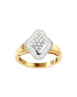 Haus of Brilliance 10K 1/2 Cttw Round And Baguette-Cut Diamond Rhombus Head And Halo Ring - Metallic