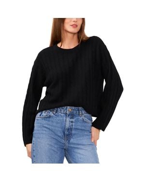 1.STATE Crewneck Long Sleeve Pullover Sweater - Black