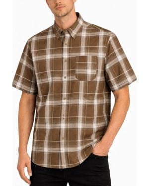 TRUEDAMES Oldschool Checkered Button Down Short Sleeve Shirt - Brown