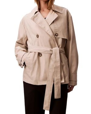 Calvin Klein Mid-Length Double-Breasted Cotton Trench Coat - Natural
