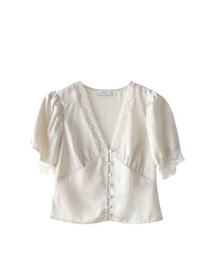 Greylin Claudia Sateen Lace Trim Blouse - White