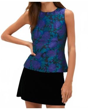 Hyacinth House Jacquard Floral Sleeveless Blouse - Blue