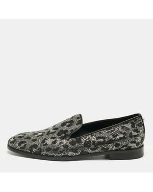 Versace Leather Crystal Embellished Slip On Loafers - Black