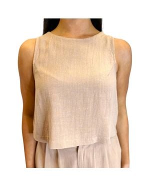 Sadie & Sage Shoreline High Neck Back Button Down Relaxed Tank Top - Natural
