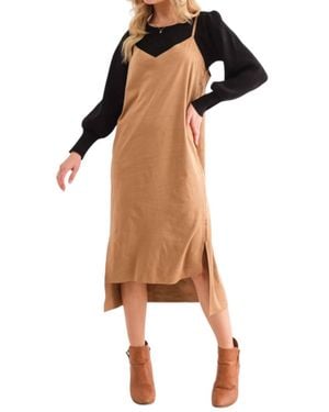 And The Why Greatest Day Ever Faux Suede Dress - Brown