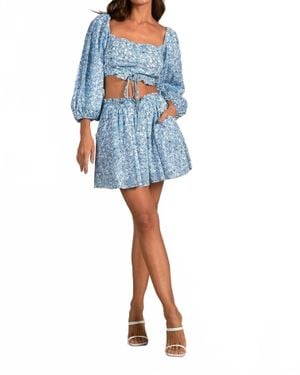 Elan Cinched Square Neck Top - Blue