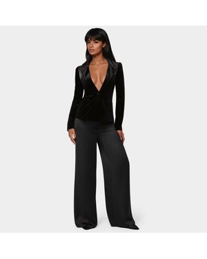 Bebe X Ciara Corset Illusion Velour & Organza Tailored Blazer - Black