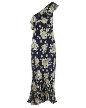 RIXO London Leon One-Shoulder Floral Viscose Long Dress - Blue
