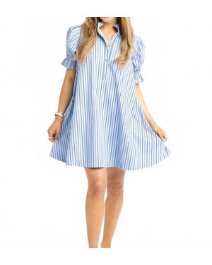Karlie Stripe Poplin Shirt Dress - Blue