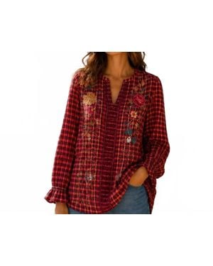 Johnny Was Lani Victorian Effortless Blouse - Red