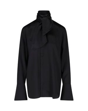 Sa Su Phi High Lavallière Collar Satin-Blend Blouse - Black