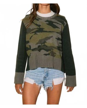 Bucketlist Colorblock Camo Print Sweater - Green