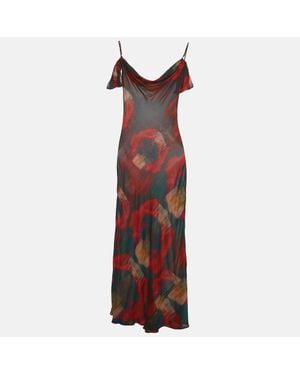 Rat & Boa Printed Crepe Cold Shoulder Sheer Maxi Dress - Red