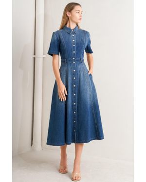 TRUEDAMES Elegant Touch Denim Midi Dress - Blue