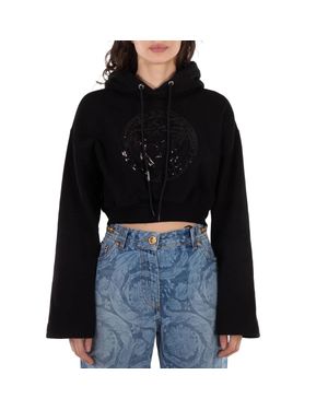 Versace Medusa Head-Embellished Cropped Hoodie - Black