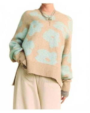 Davi & Dani Floral Long Sleeve Loose Fit Pullover Knit Sweater - Multicolor