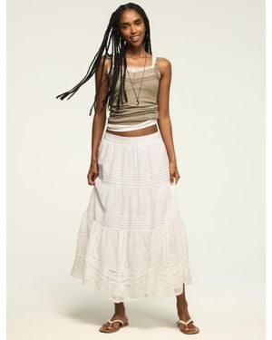 Lucky Brand Festival Lace Trim Mix Midi Skirt - Natural