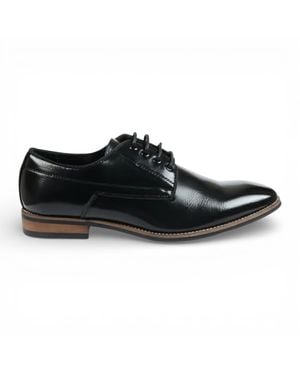 Infinity Leather Classic Plain Toe Lace-Up Derby Brogue Formal Shoes - Black