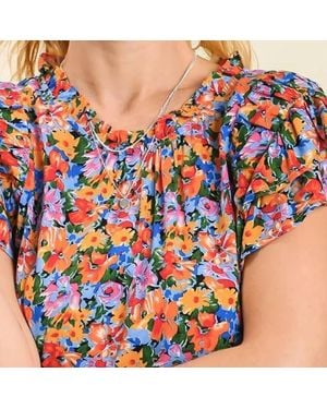 Umgee Floral Layered Baby Doll Top - Blue