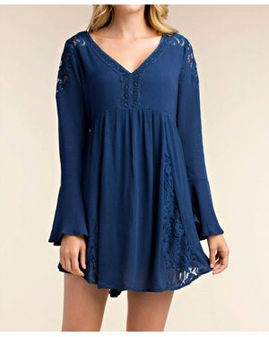 Kori Long Sleeve Lace V-Neck Mini Dress - Blue