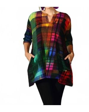 KikiSol Searenity Plaid French Terry Tunic With Pockets - Black