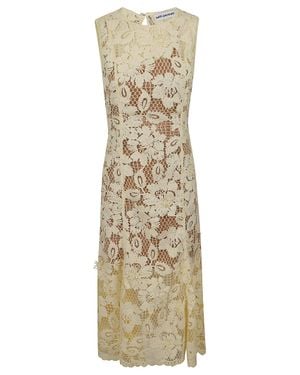 Self-Portrait Floral Lace Midi Dress With Back Bow Detail - Metallic