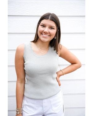 Doe And Rae Scalloped Scoop Neck Sweater Top - White
