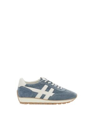 Hogan Light Suede Sneakers With Leather Logo And Eva Outsole - Blue