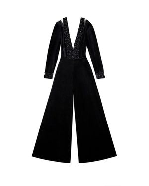 Saiid Kobeisy Canton Crepe Beaded Jumpsuit With A Wrapped