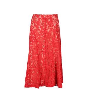 Semicouture Lace Cotton-Blend Long Skirt - Red