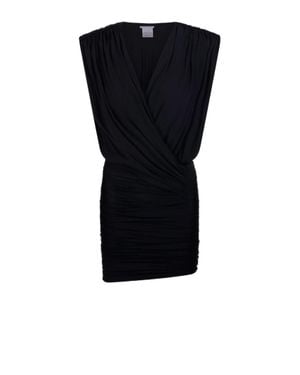 Amazuìn Draped Mini Dress With Gathered Shoulders And Asymmetrical Hem - Black