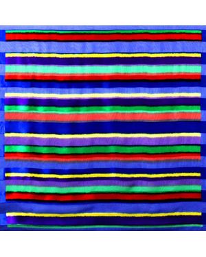 Fashnzfab Silk Feel Colored Striped Print Square Scarf - Blue
