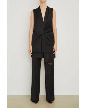Brandon Maxwell Savie Plunging V- Neck Top - Black