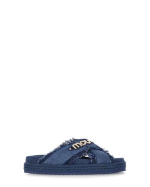 Mou Criss-Cross Denim Sandals - Blue