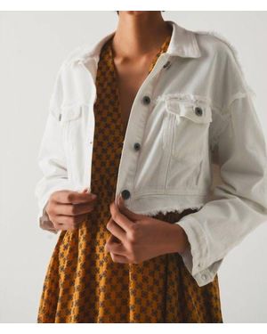 Q2 Cropped Raw Hem Denim Jacket - Brown