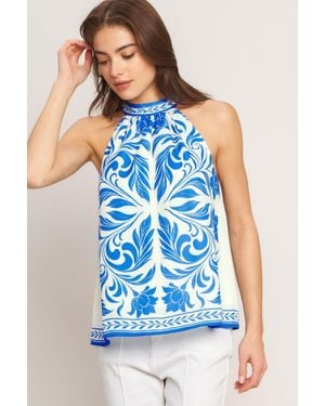 TRUEDAMES Coastal Charm Halter Woven Top - Blue
