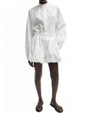 Tibi Striped Tech Poplin Raglan Tucked Shirt - White