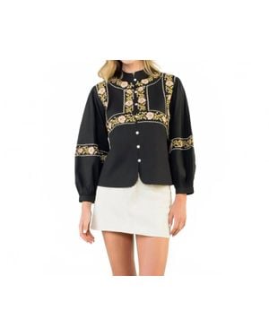 Thml Floral Embroidery Detail Top - Black