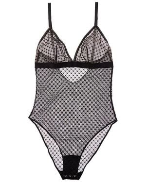Wolford Sheer Logo Triangle Bodysuit - Black
